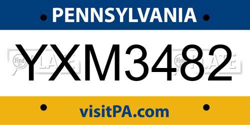 YXM3482 Pennsylvania License Plate