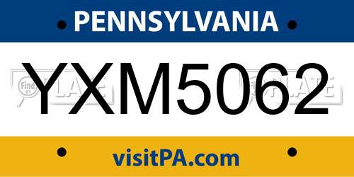 YXM5062 Pennsylvania License Plate