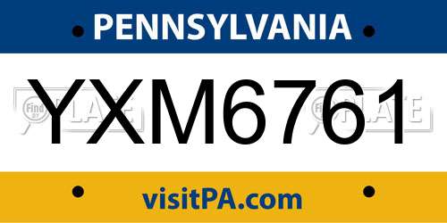 YXM6761 Pennsylvania License Plate