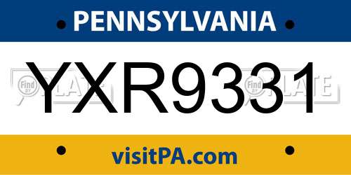 YXR9331 Pennsylvania License Plate