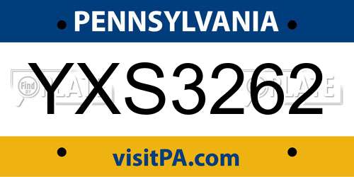 YXS3262 Pennsylvania License Plate