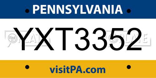 YXT3352 Pennsylvania License Plate