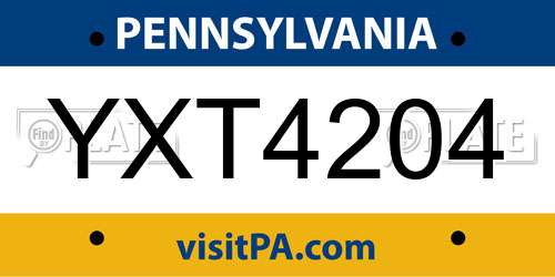 YXT4204 Pennsylvania License Plate