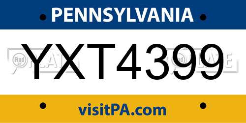 YXT4399 Pennsylvania License Plate