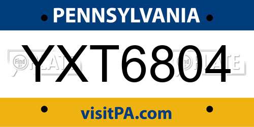 YXT6804 Pennsylvania License Plate