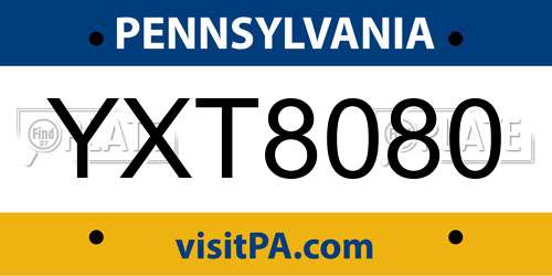 YXT8080 Pennsylvania License Plate