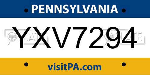 YXV7294 Pennsylvania License Plate