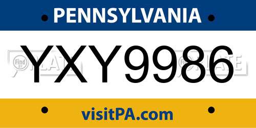 YXY9986 Pennsylvania License Plate
