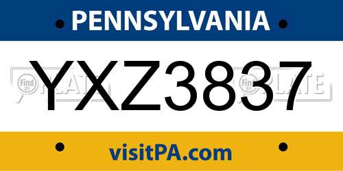 YXZ3837 Pennsylvania License Plate