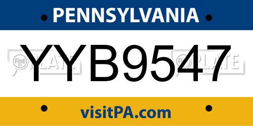 YYB9547 Pennsylvania License Plate