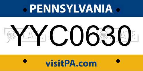 YYC0630 Pennsylvania License Plate