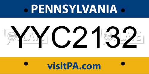YYC2132 Pennsylvania License Plate