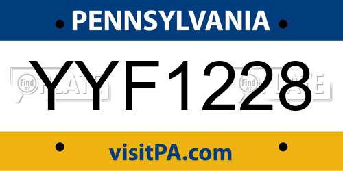 YYF1228 Pennsylvania License Plate