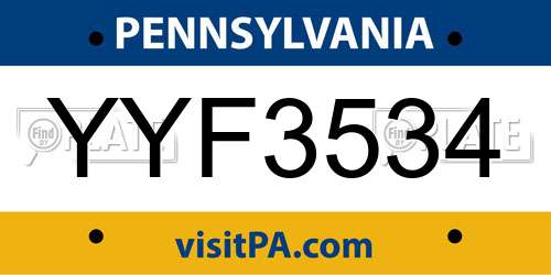 YYF3534 Pennsylvania License Plate