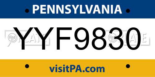 YYF9830 Pennsylvania License Plate