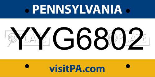 YYG6802 Pennsylvania License Plate