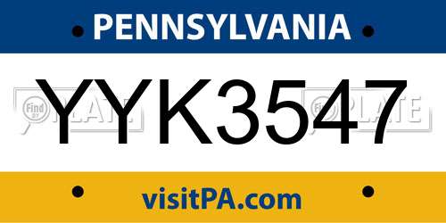 YYK3547 Pennsylvania License Plate