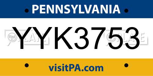 YYK3753 Pennsylvania License Plate