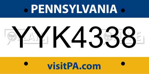 YYK4338 Pennsylvania License Plate