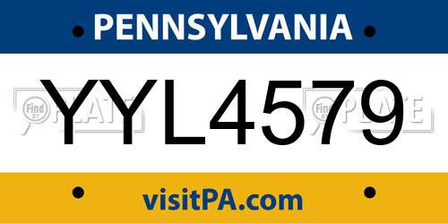 YYL4579 Pennsylvania License Plate