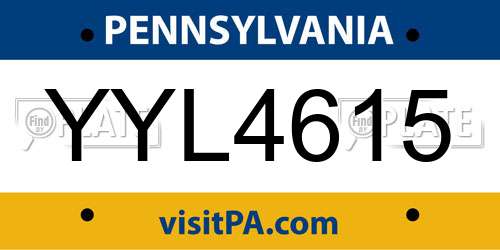 YYL4615 Pennsylvania License Plate