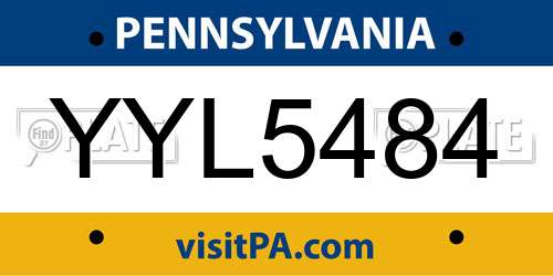 YYL5484 Pennsylvania License Plate