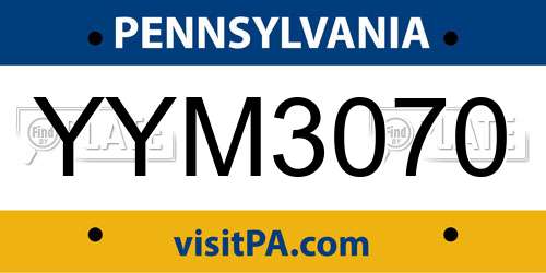 YYM3070 Pennsylvania License Plate