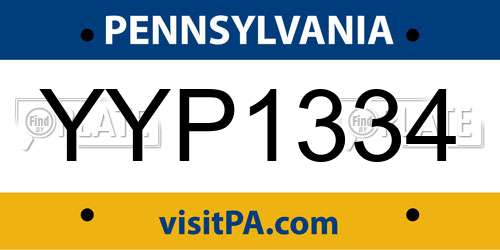 YYP1334 Pennsylvania License Plate