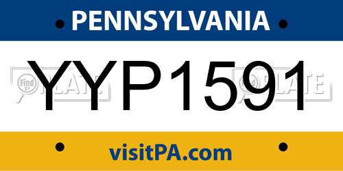 YYP1591 Pennsylvania License Plate
