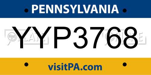 YYP3768 Pennsylvania License Plate