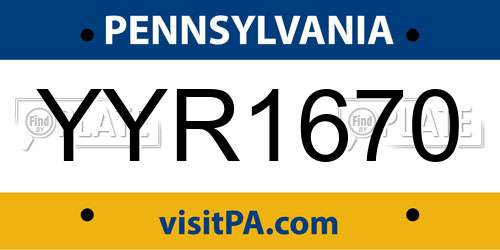 YYR1670 Pennsylvania License Plate