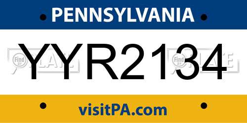 YYR2134 Pennsylvania License Plate