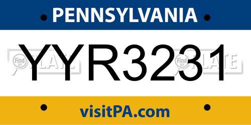 YYR3231 Pennsylvania License Plate