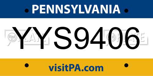 YYS9406 Pennsylvania License Plate