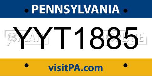 YYT1885 Pennsylvania License Plate