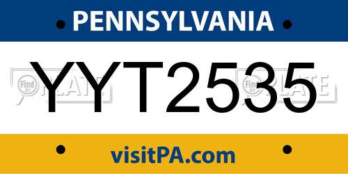 YYT2535 Pennsylvania License Plate