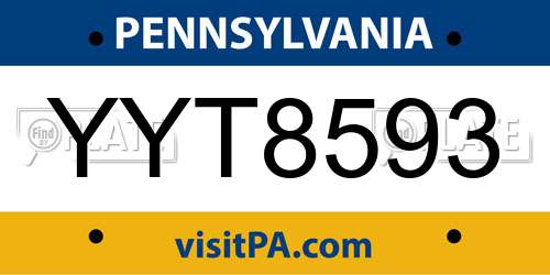 YYT8593 Pennsylvania License Plate