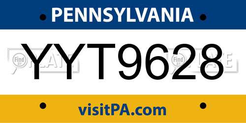 YYT9628 Pennsylvania License Plate