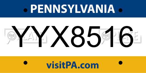 YYX8516 Pennsylvania License Plate