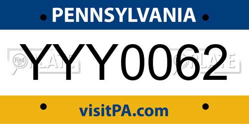 YYY0062 Pennsylvania License Plate