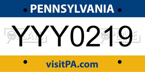 YYY0219 Pennsylvania License Plate