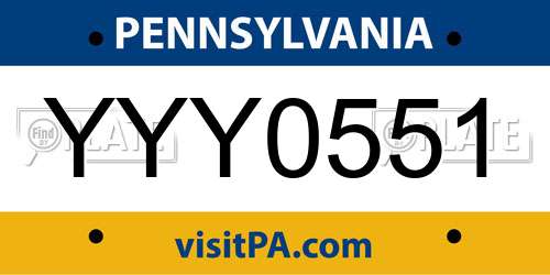 YYY0551 Pennsylvania License Plate