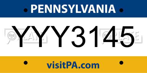 YYY3145 Pennsylvania License Plate