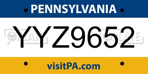 YYZ9652 Pennsylvania License Plate