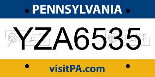YZA6535 Pennsylvania License Plate