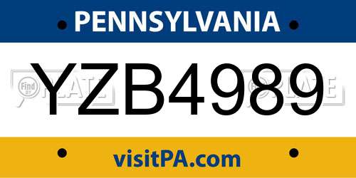 YZB4989 Pennsylvania License Plate
