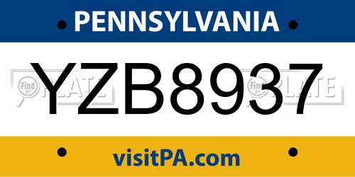 YZB8937 Pennsylvania License Plate