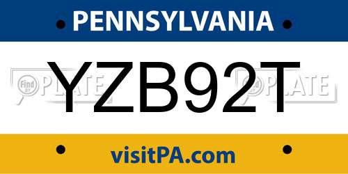 YZB92T Pennsylvania License Plate