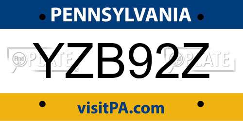 YZB92Z Pennsylvania License Plate