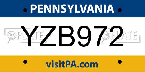 YZB972 Pennsylvania License Plate